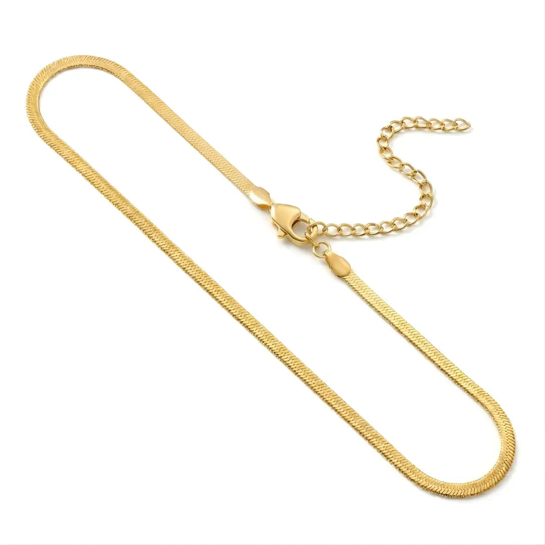 18K Gold Filled Herringbone Snake Chain Necklace – Sleek Flat Snake Chain for Women